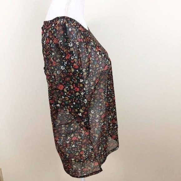 Signature Studio Sheer Floral Print Top Med - Picture 3 of 7